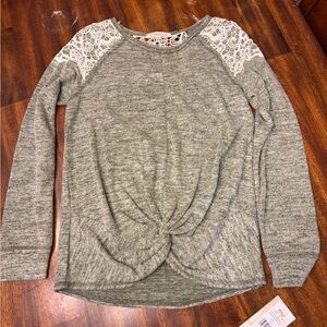 Rewind Green Long Sleeve Top with Lace Accents NWT